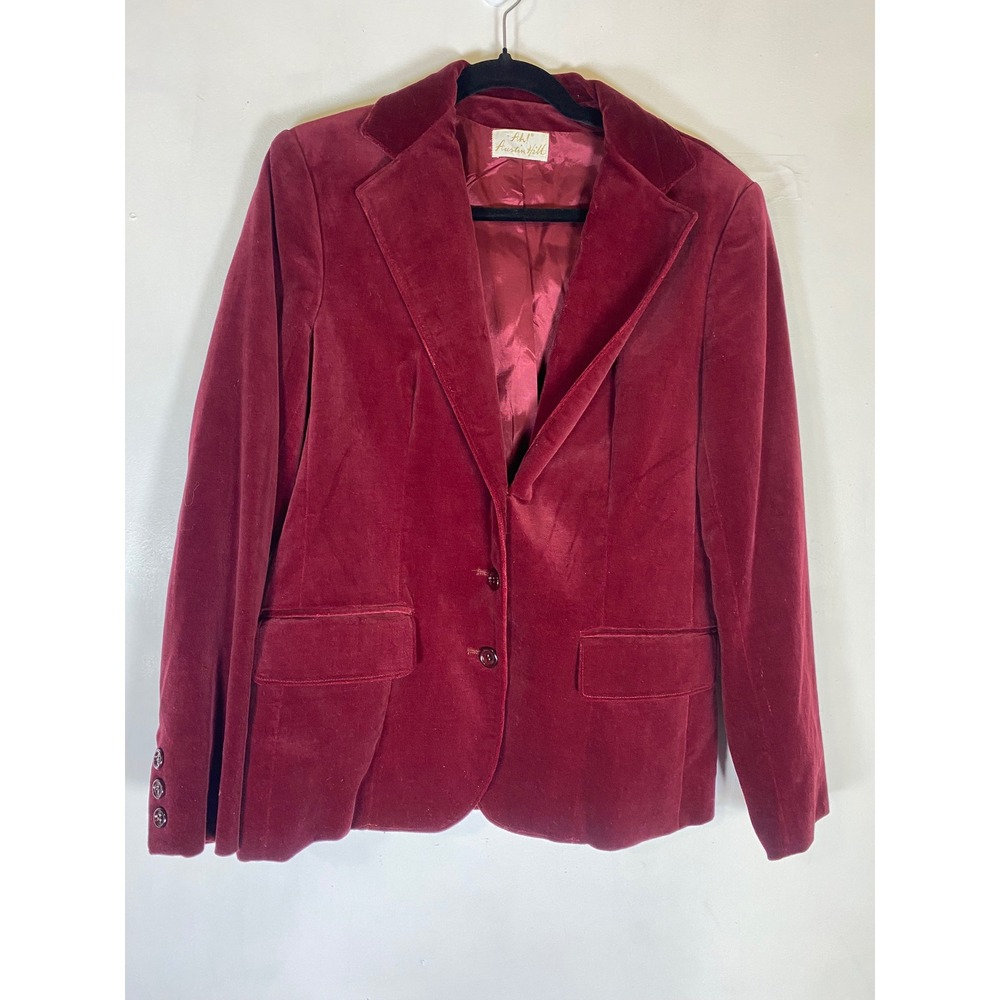 Austin Hill Vintage‎ Wine Velvet Blazer Jacket Medium 3 Button Shoulder Pads